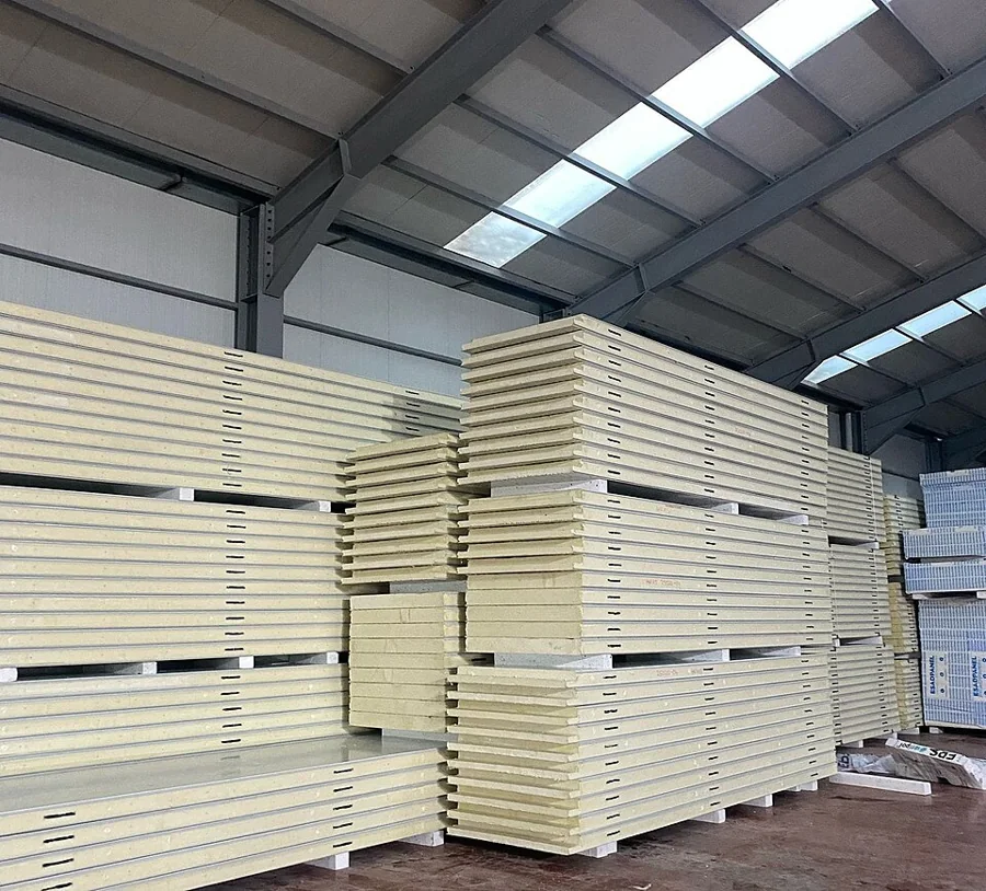 Stacks of insulated panels used to build cold rooms